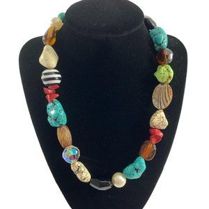 Multicolored Stone Beaded 19" Faux Turquoise Toggle Clasp